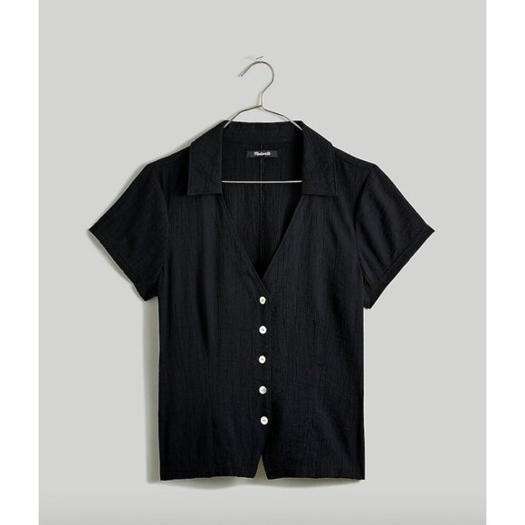Madewell $60 Notched V-Neck Button Up Top Black Size XXS NL056 - Picture 1 of 6